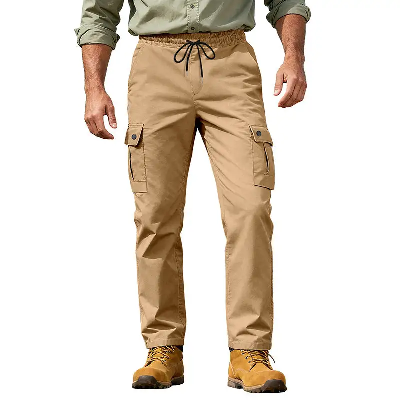 Men's Robust Leisure Cargo Pants with Elastic Waistband Drawstring and Multiple Pockets