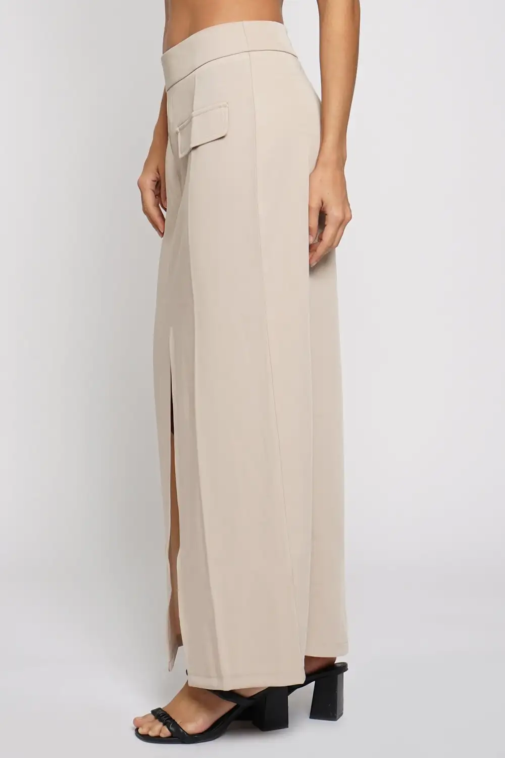 Front Slit Maxi Skirt With Pocket Flaps