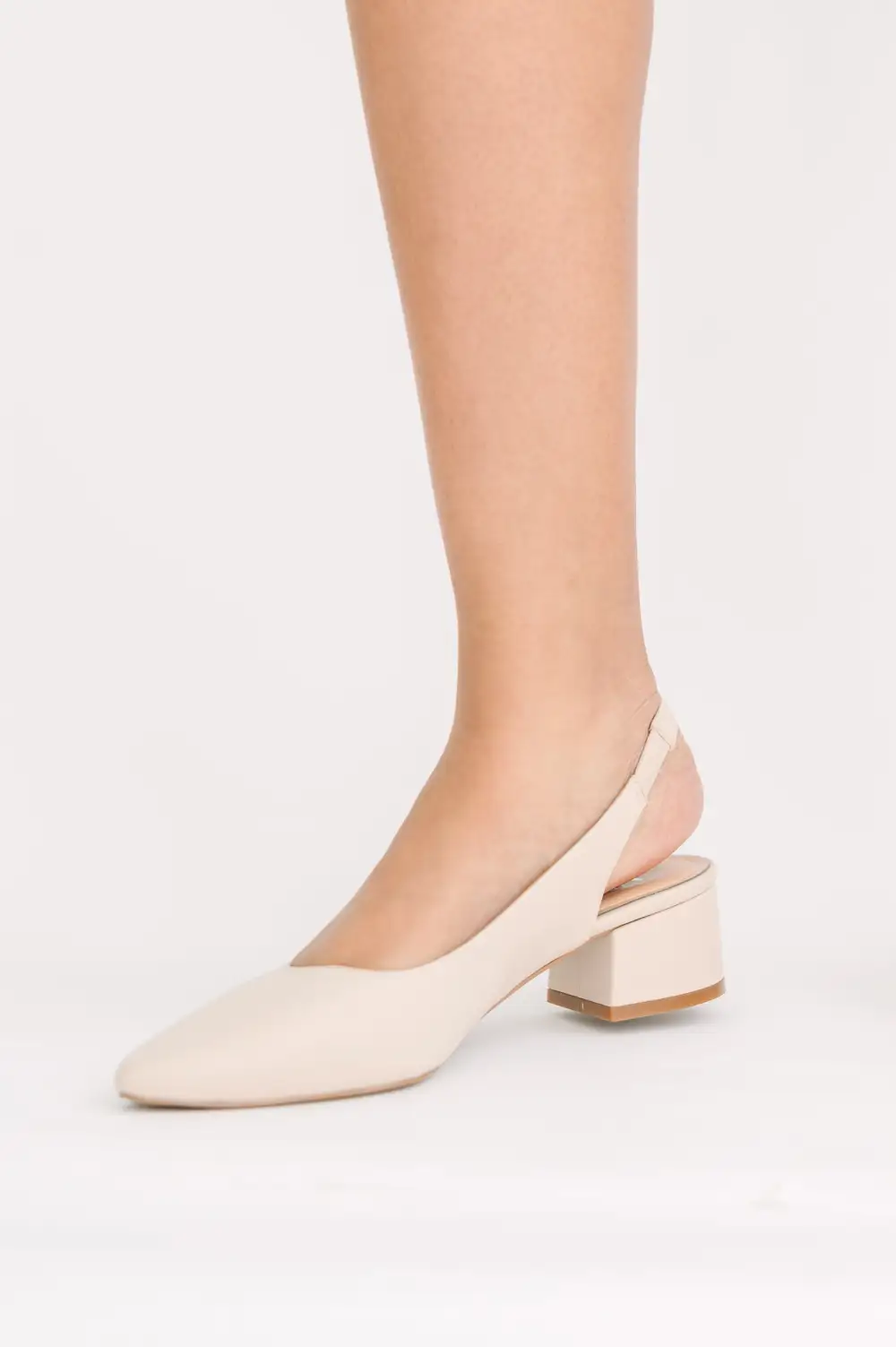 Refined Faux Leather Almond Toe Block Heel Slingback Pumps