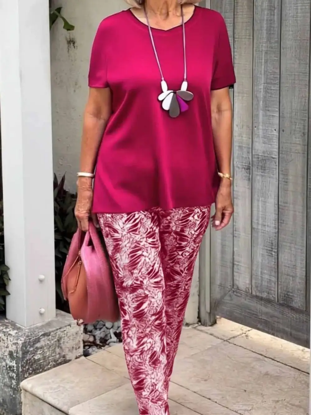 Full Size Round Neck Short Sleeve Top and Pants Set Plus Size Available