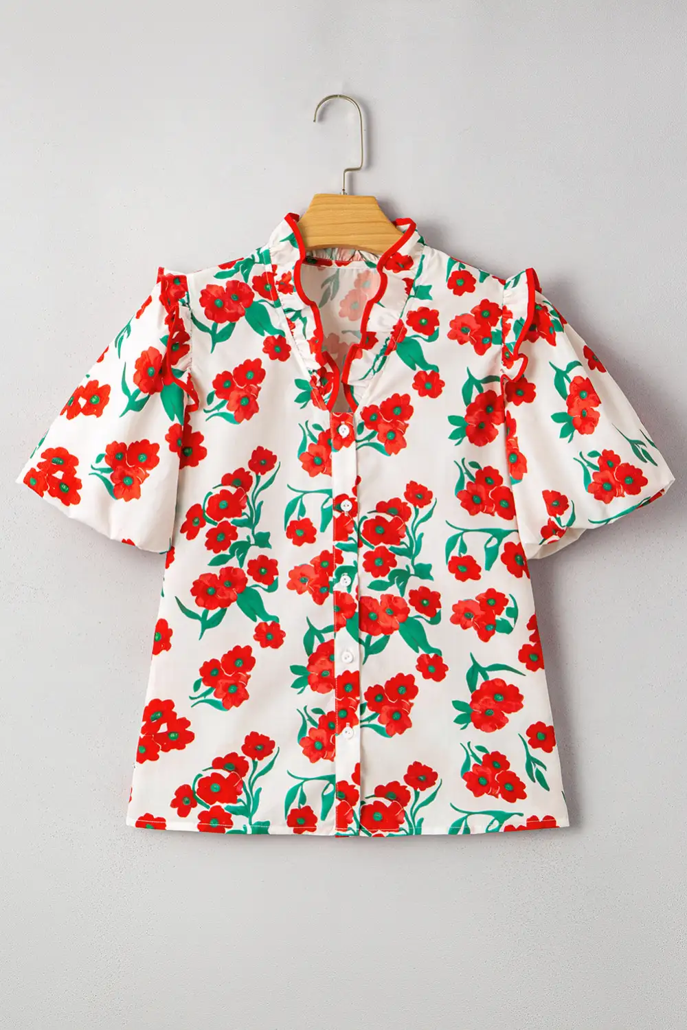 Floral Ruffle Sleeve Casual Shirt