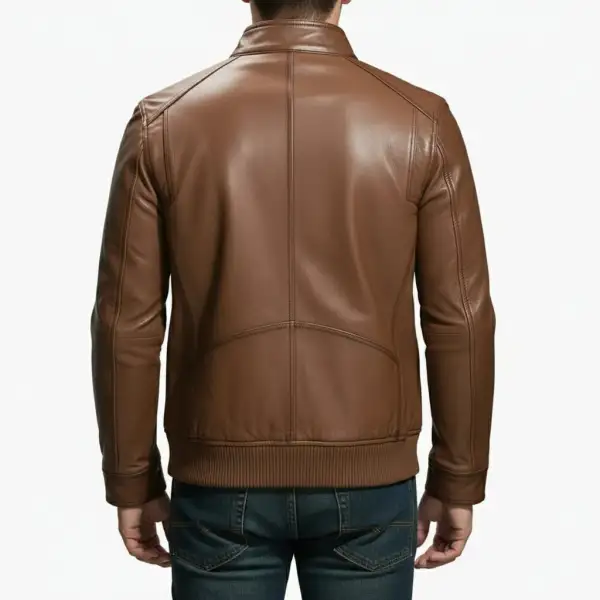 Leather Biker Motorcycle Banded Collar Jacket