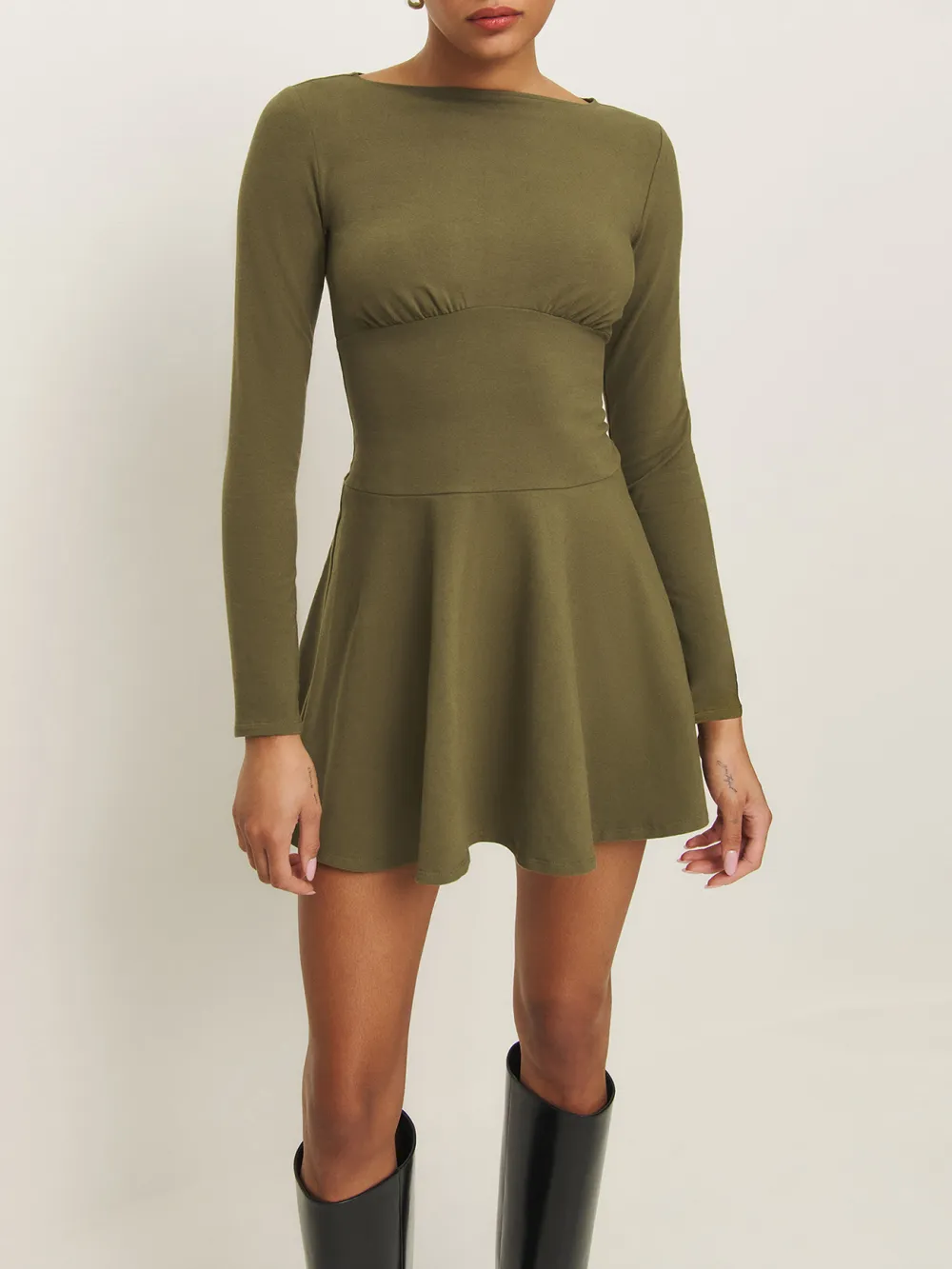 Asymmetric Neck Long Sleeve Knit Mini Dress