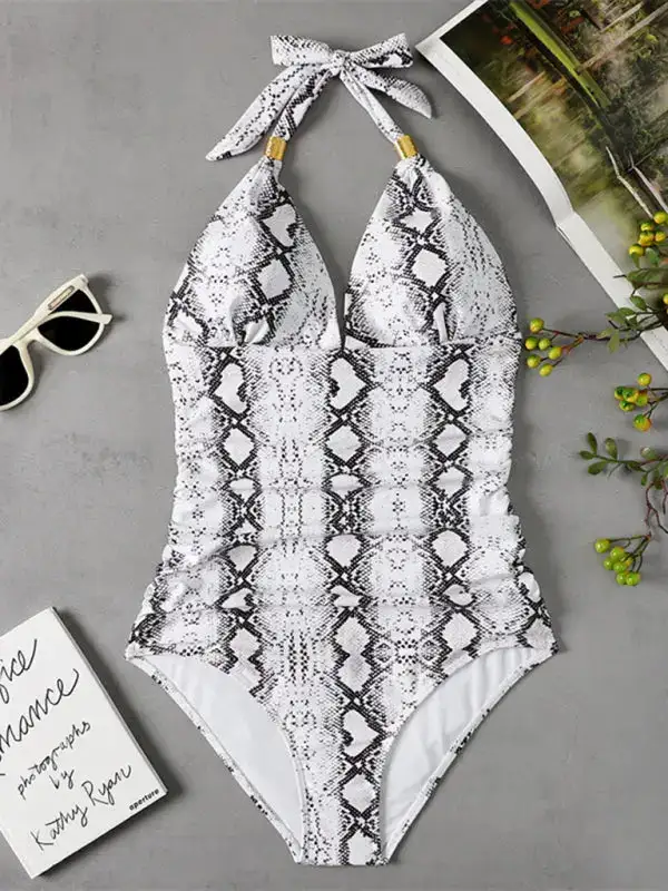 Modest Halter Backless One Piece Swimsuit