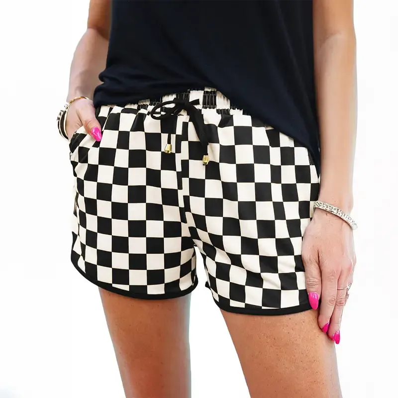 Women's Plaid Drawstring Elastic Waist Casual Shorts