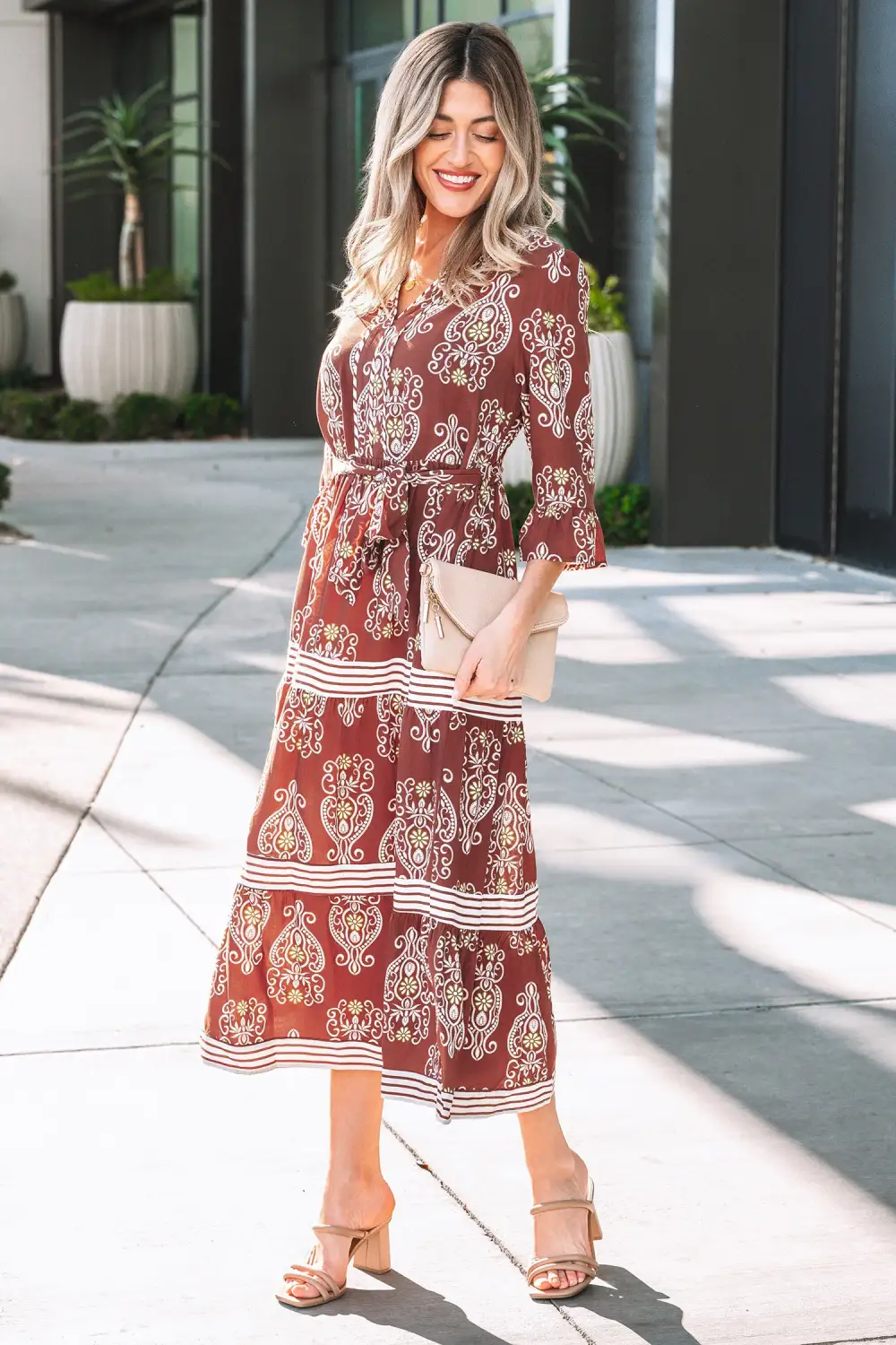 Floral Striped Tie Waist Maxi Dress