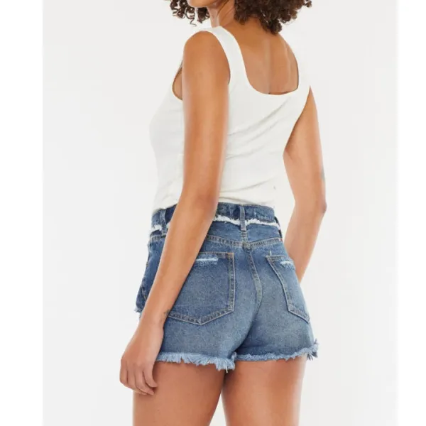 Distressed Button Fly Denim Shorts