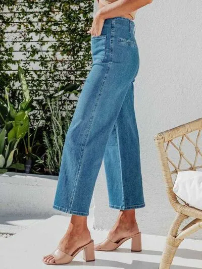 Button Fly Cropped Pocket Denim Jeans