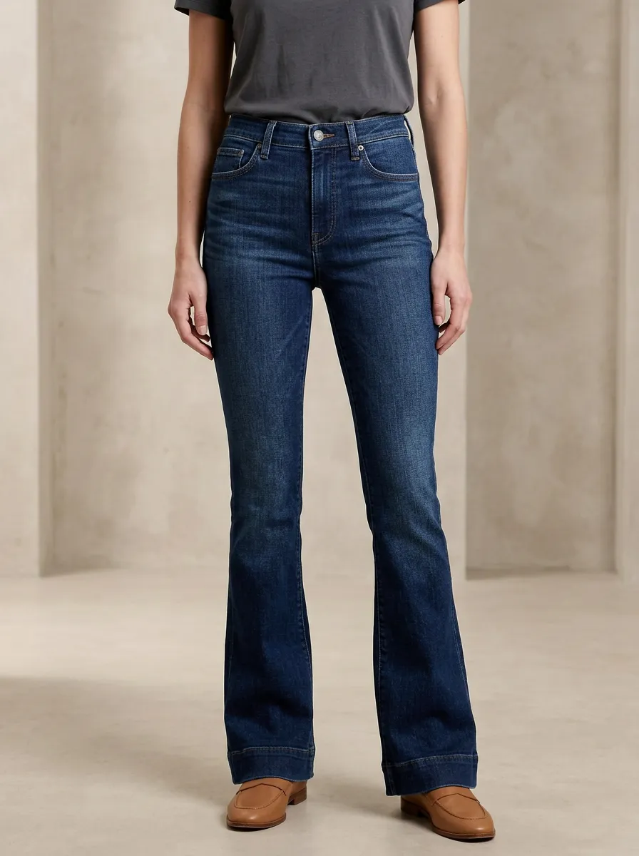Women's High-Rise Flare High-Rise Waist Button Jeans