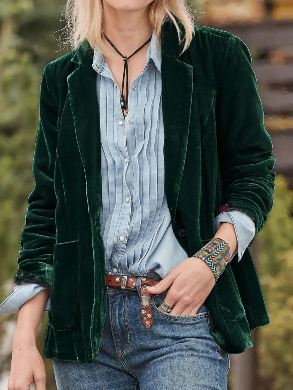 Refined Button-Up Lapel-Collar Blazer