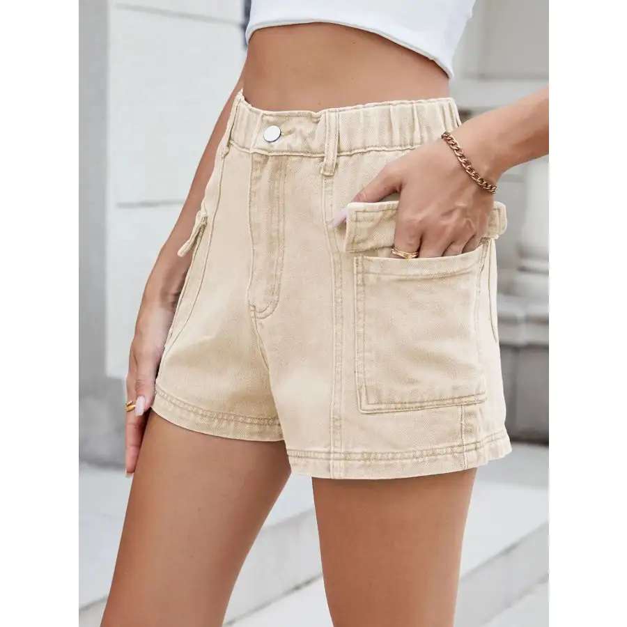 High Waist Cargo Denim Shorts