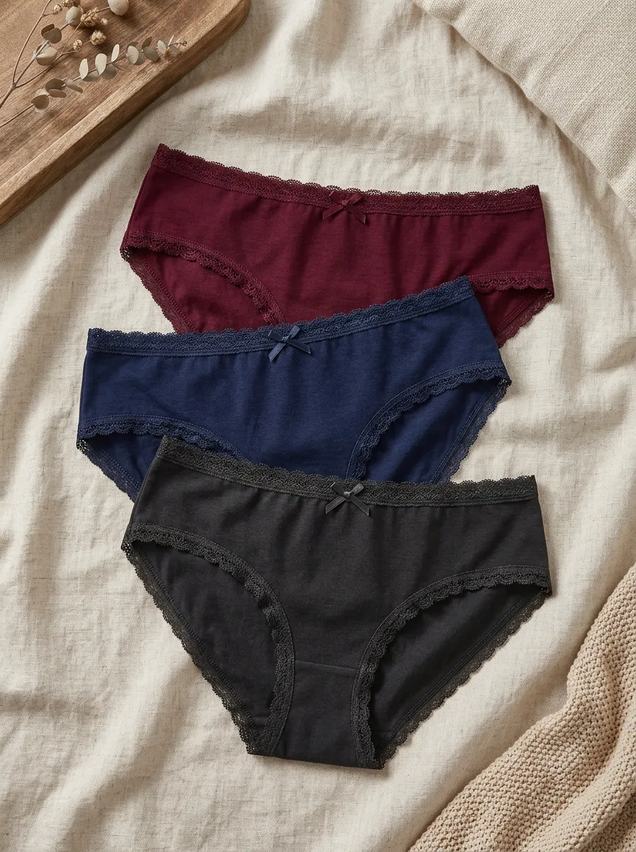 Women's Lace Trim Bow Detail Cotton 3-Pack Panty Set
