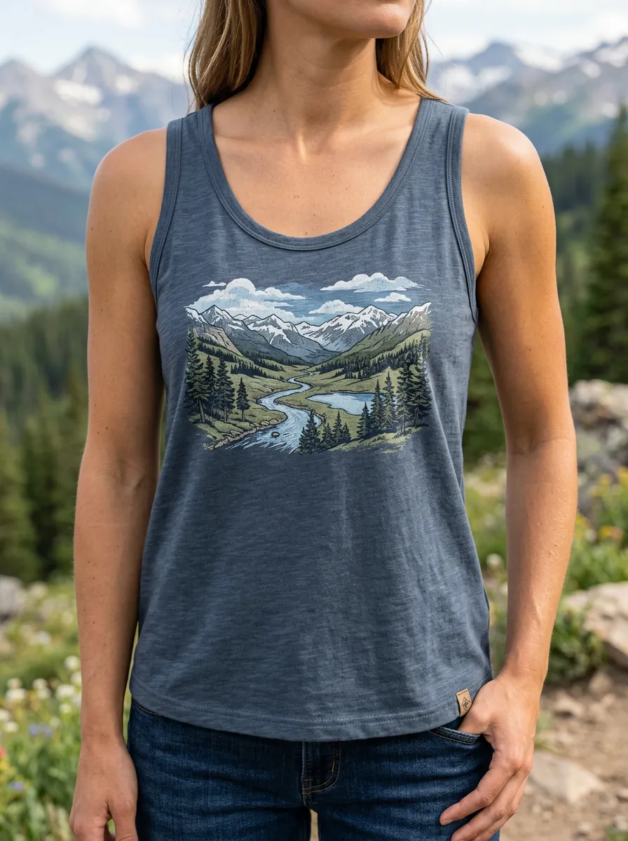 Women's Modern Nature Hiking Lover Mountain River Tank Top