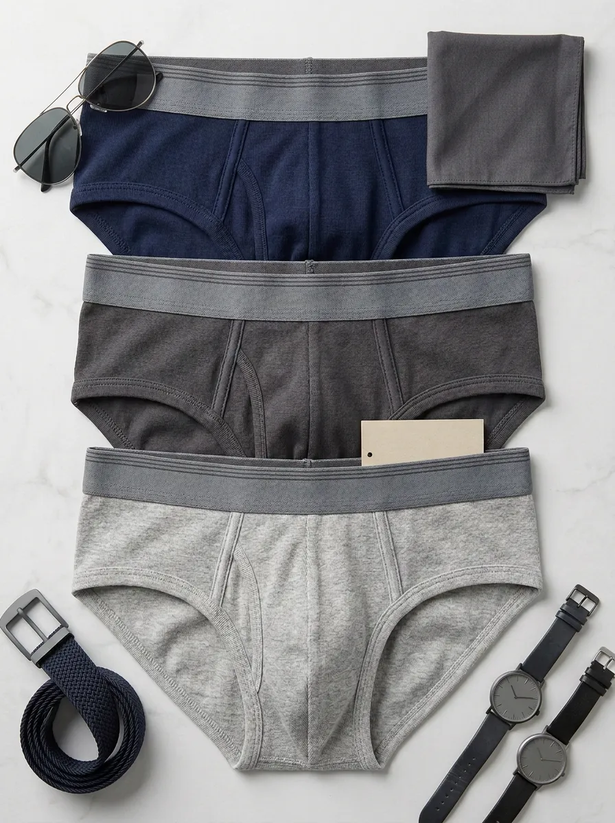 Men's Solid Color Cotton Blend Elastic Waist Briefs