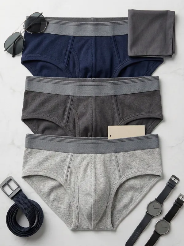 Men's Solid Color Cotton Blend Elastic Waist Briefs