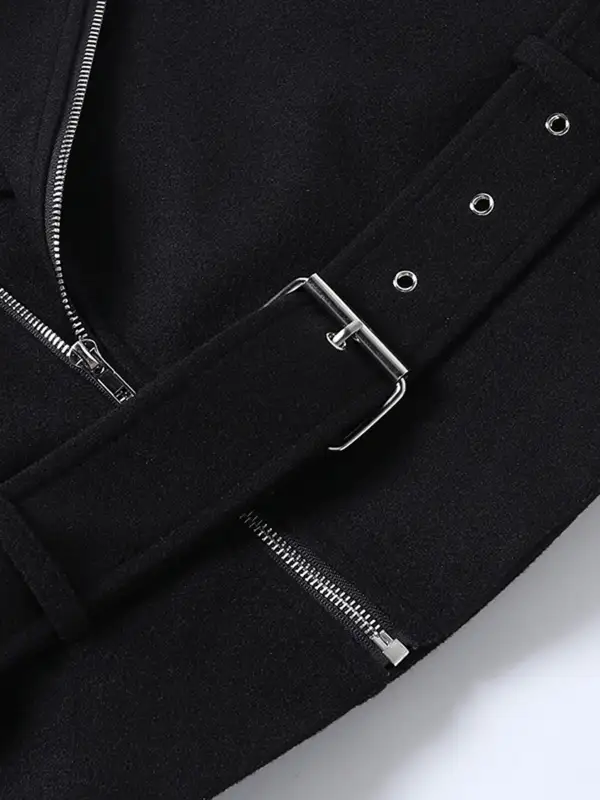 Solid Zip Belted Jacket