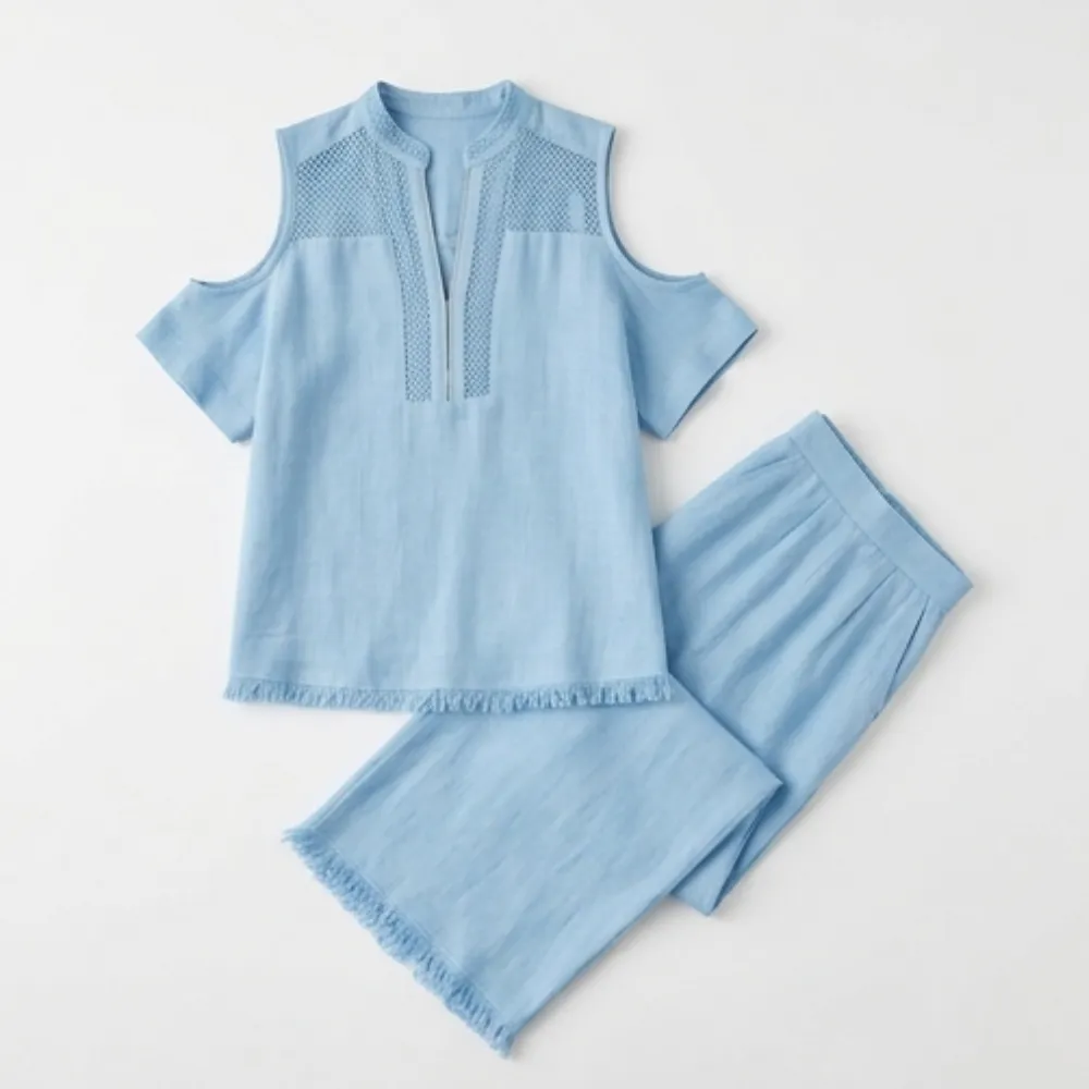 Crochet Linen Two Piece Set
