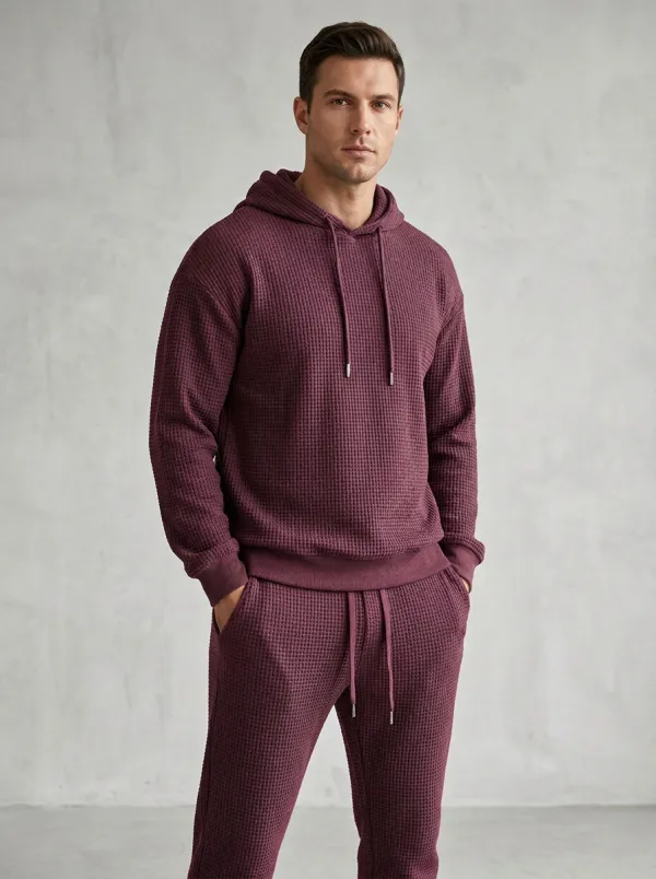 Waffle-Knit Hooded Jogger Textured-Knit Men's Knit Hoodie Jogger Set