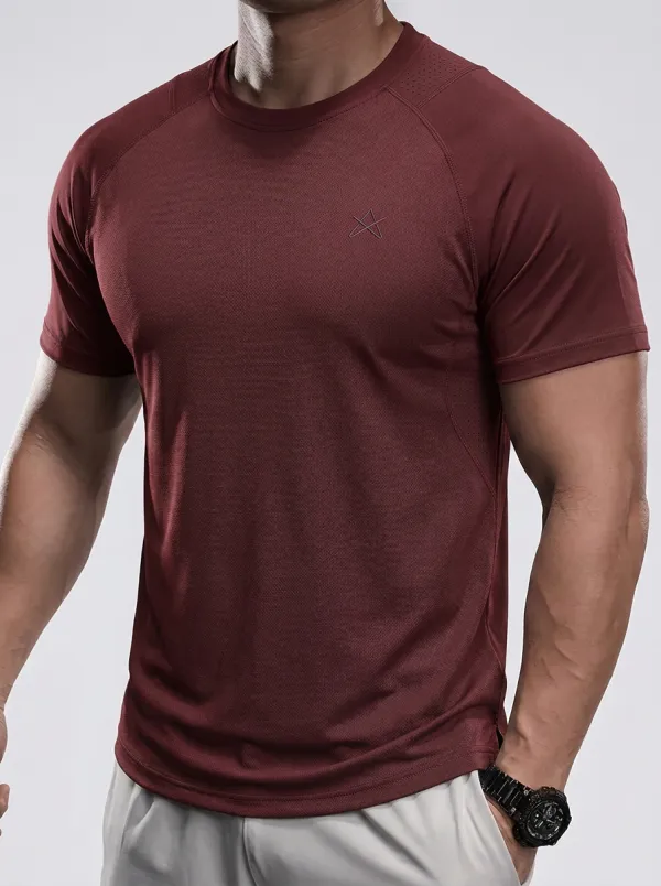 Men's Emblem Athletic Mesh Textured Raglan Performance Sport Crewneck T-Shirt