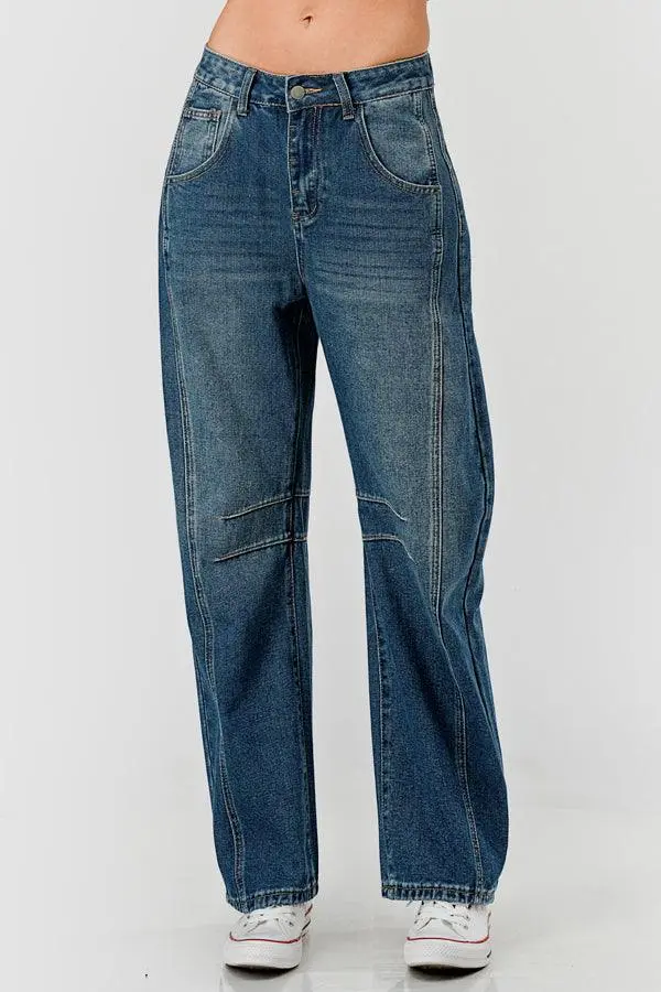 Mid Rise Barrel Denim Pants
