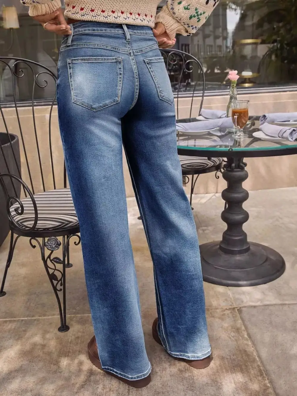 Wide Leg Washed Denim Jeans