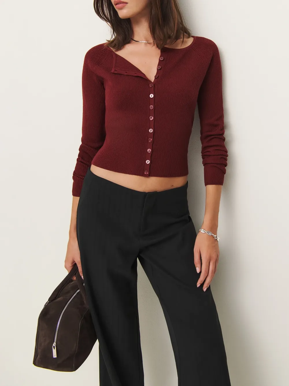 Button Front Cropped Knit Cardigan