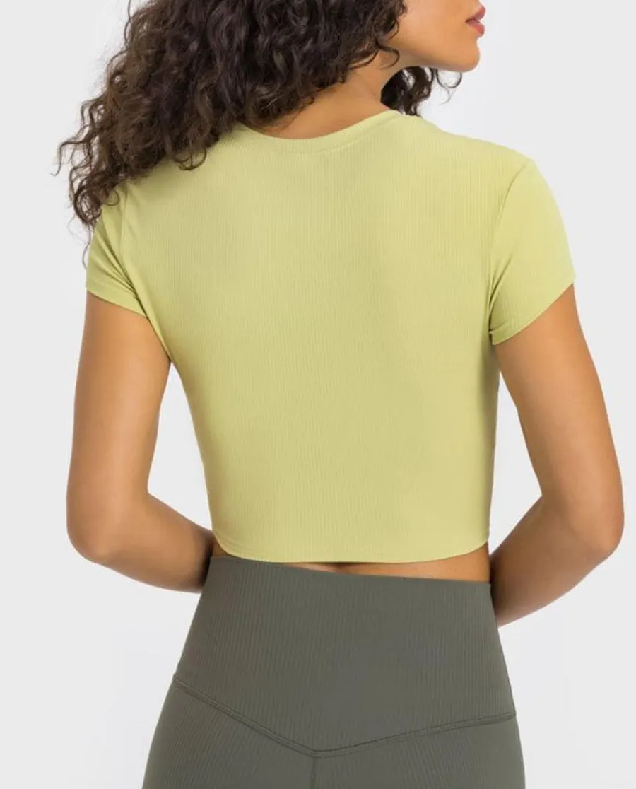 Round-Neck Short-Sleeve Cropped T-Shirt