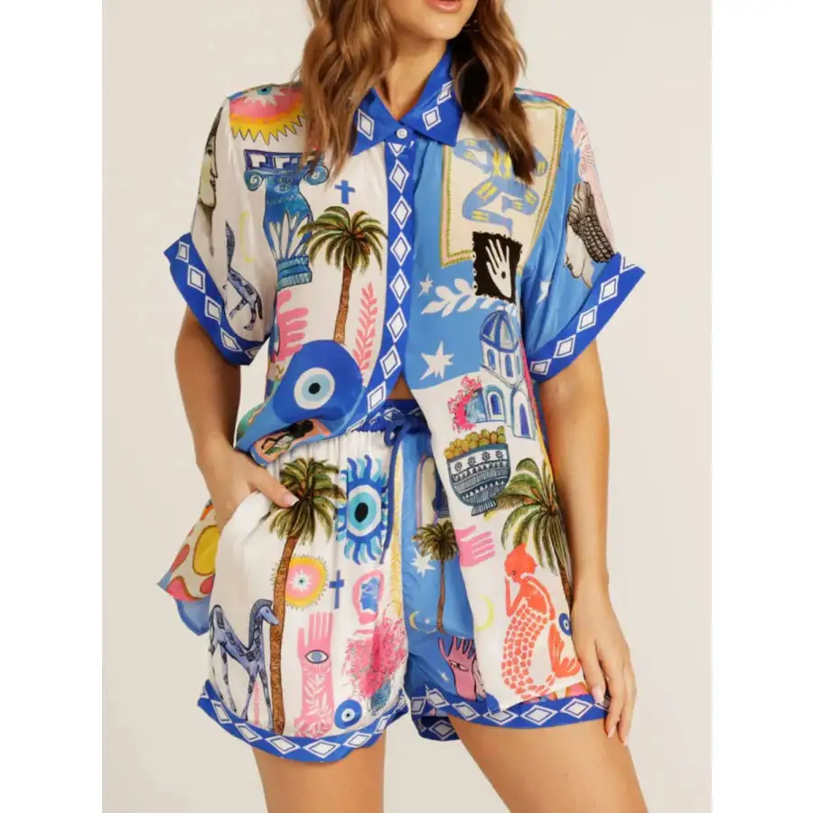 Everyday Button Up Half Sleeve Top and Shorts Set