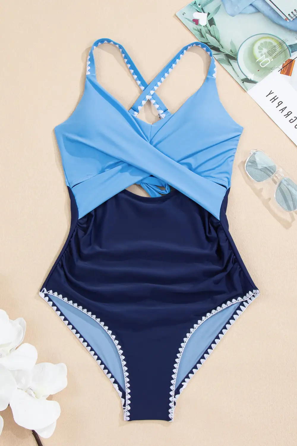 Ric Rac Trim Contrasted One Piece Swimsuit