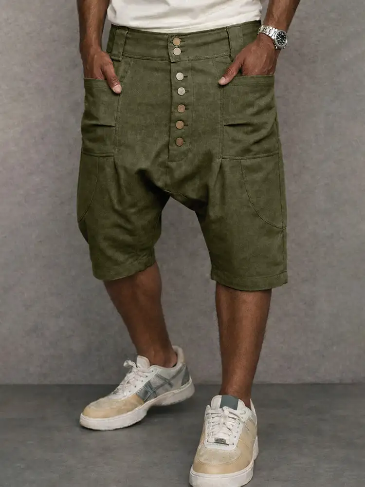 Men's Casual Cotton Drop Crotch Harem Shorts