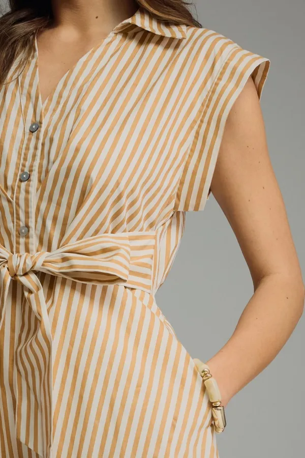 Self Tie Detail Striped Dress