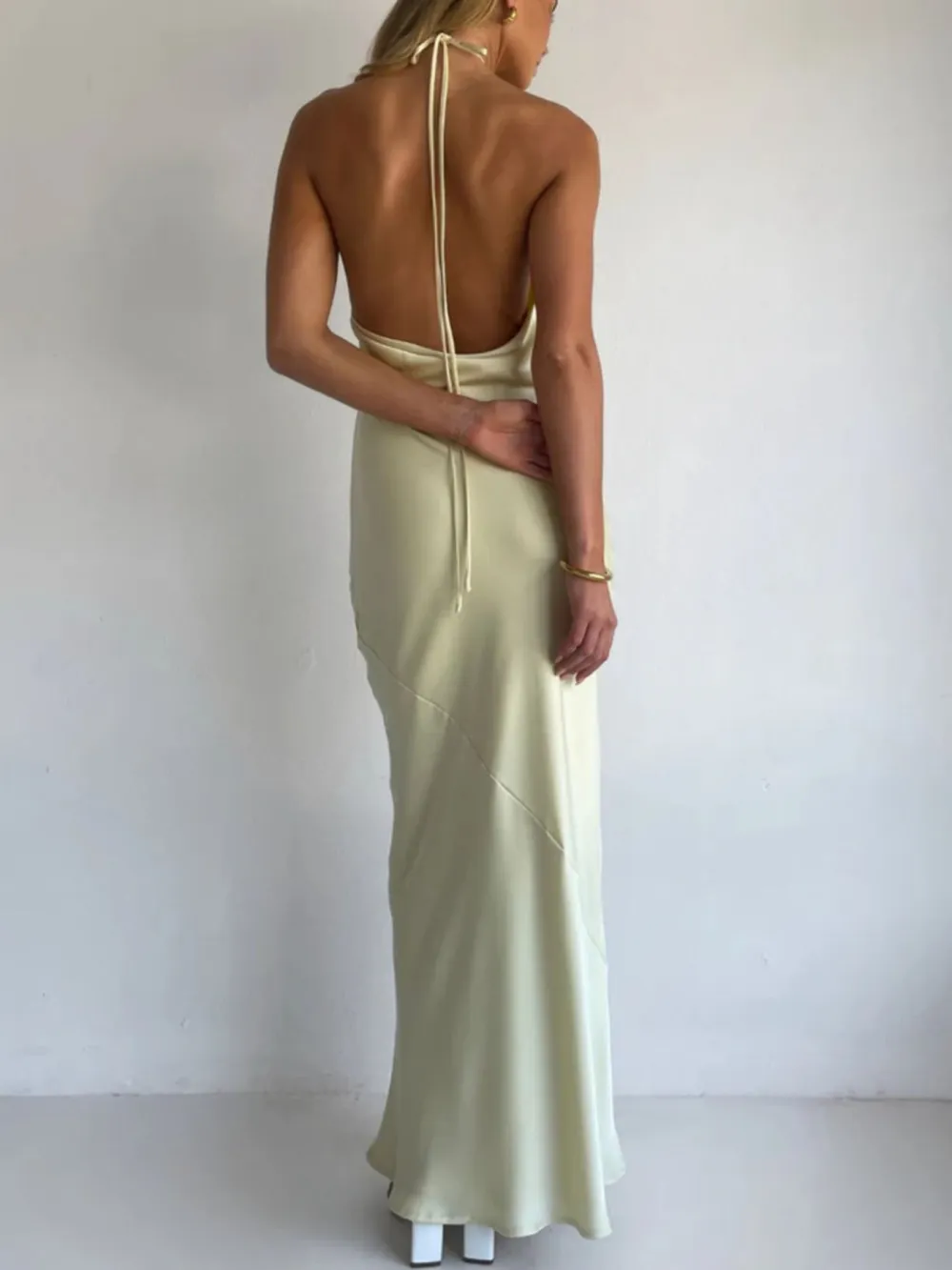 Gathered Detail Satin Maxi Dress