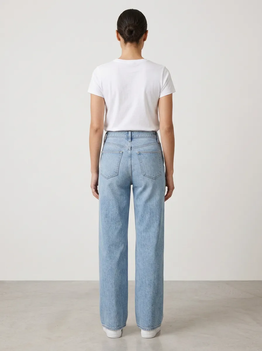 Flexible-Styling High-Rise Straight-Leg Washed Denim Jeans