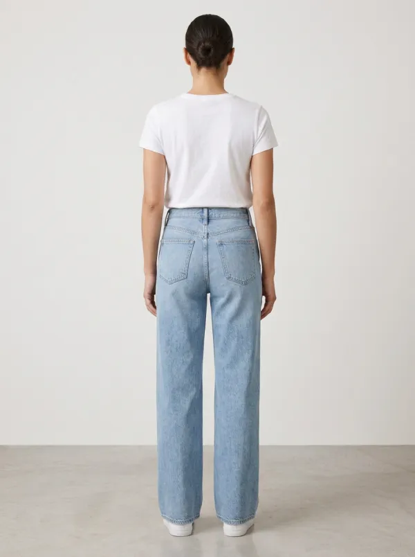 Flexible-Styling High-Rise Straight-Leg Washed Denim Jeans