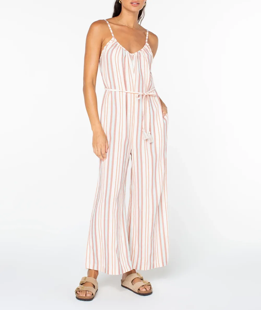 Striped Elastic Waist Cinching Long One-Piece Dress