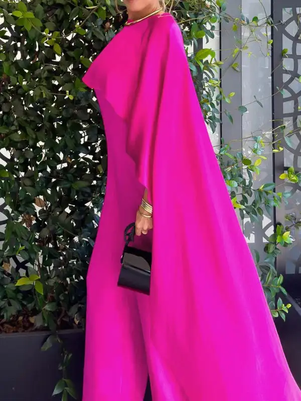 Cape Losse Zakken Effen Kleur Jumpsuits Met Ronde