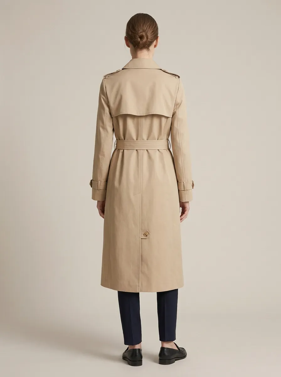 Women's Classic Winter Beige Belted Long Trench Coat