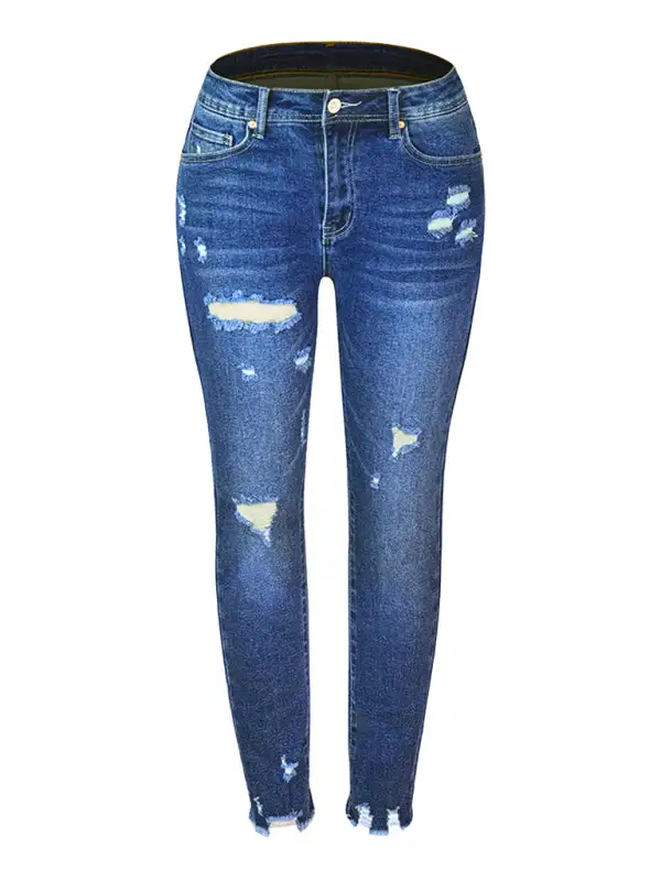 Skinny Elastic Waist Washed Denim Jeans