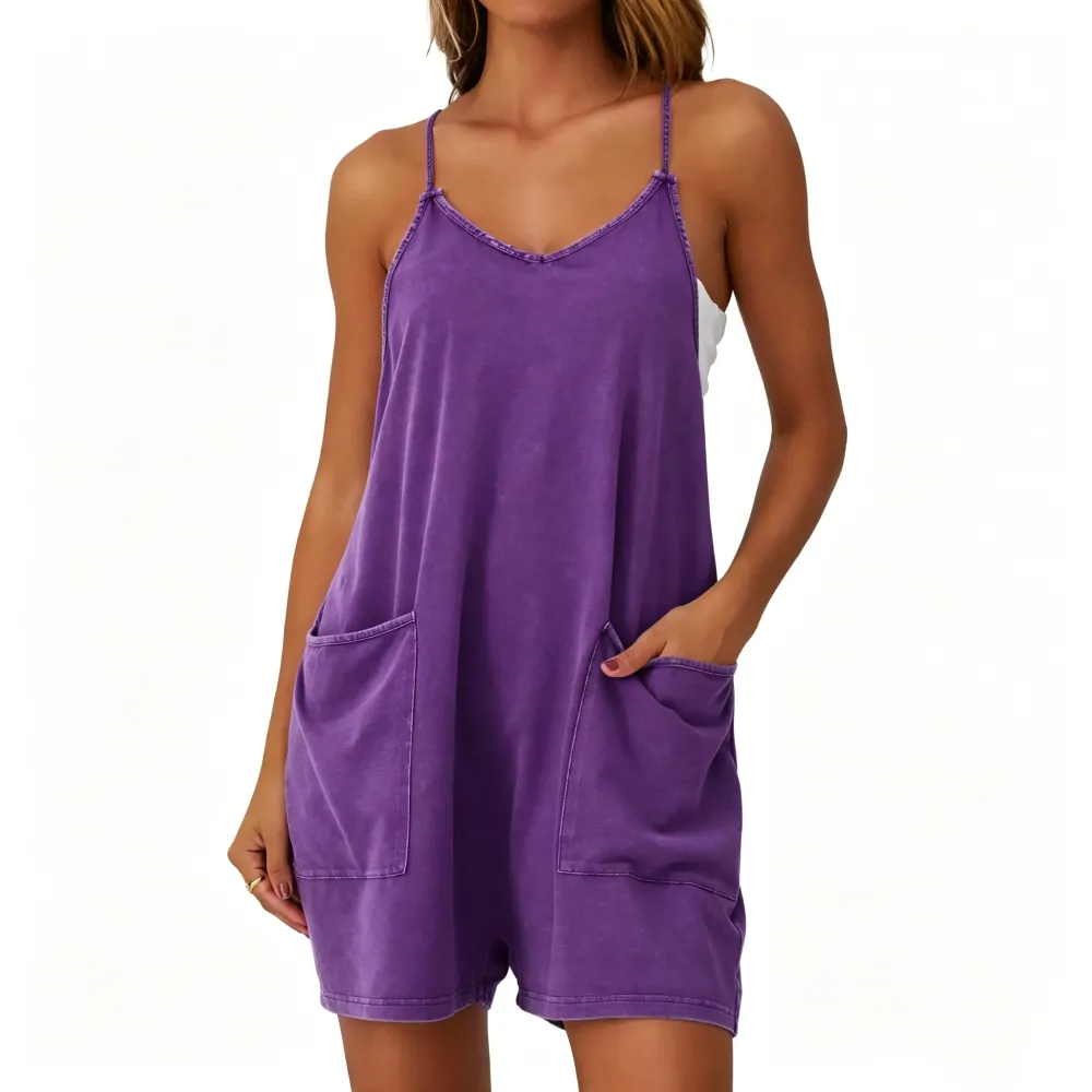 Women's Minimalist Cotton Blend Acid Wash Romper