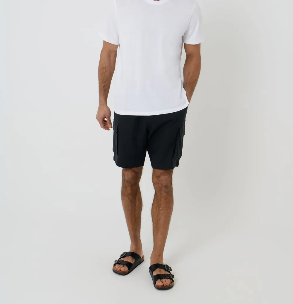 Men's Black Linen Blend Cargo Shorts