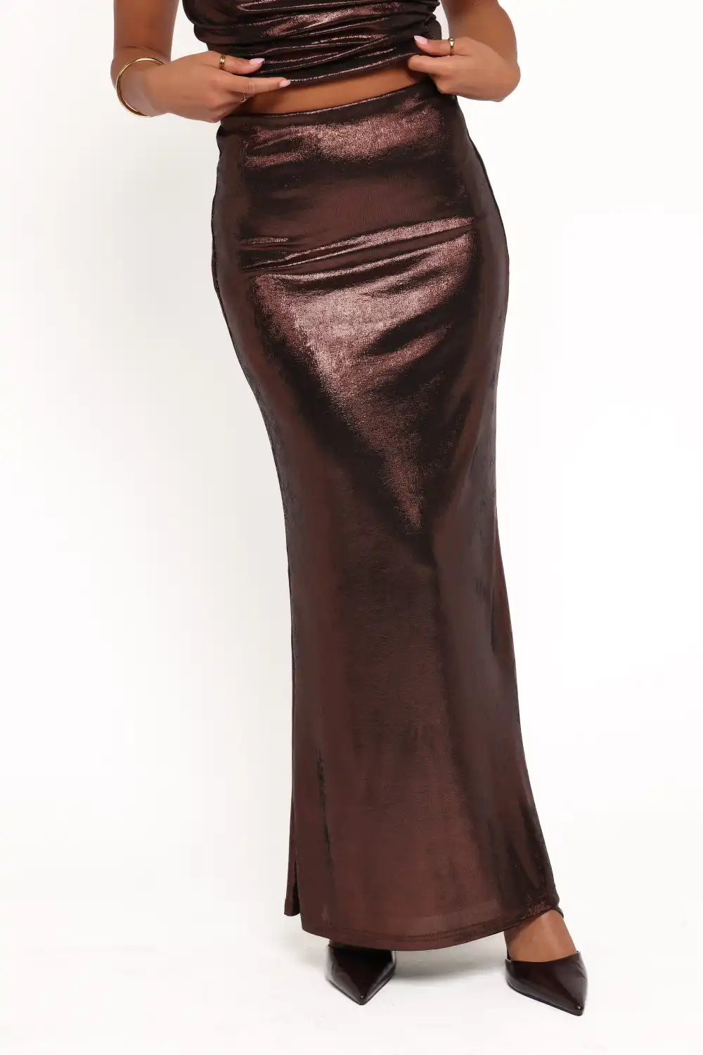 Metallic Draped Maxi Skirt