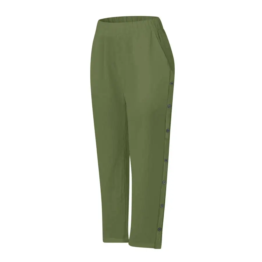 Full Size Side Decor Button Casual Wide Leg Pants Plus Size