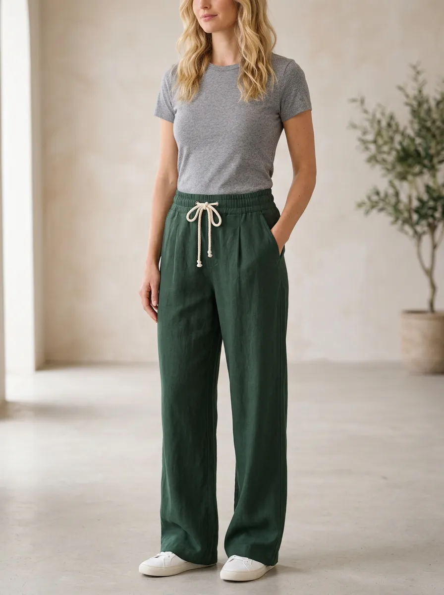Women's Artisan Inspired Casual Adjustable Drawstring Waist Pants