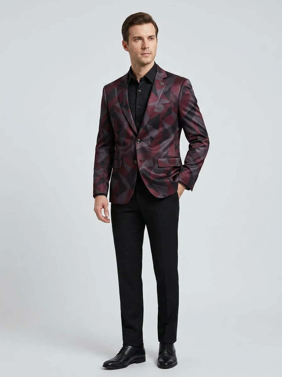 Men's Geometric Print Single-Breasted Blazer with Fully lined construction with interior pockets