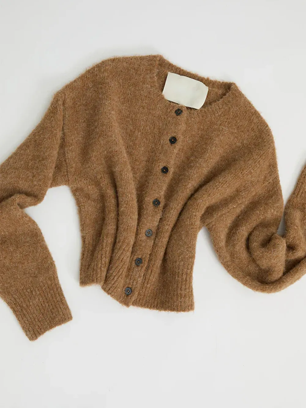 Casual Style Crew Neck Cardigan Camel
