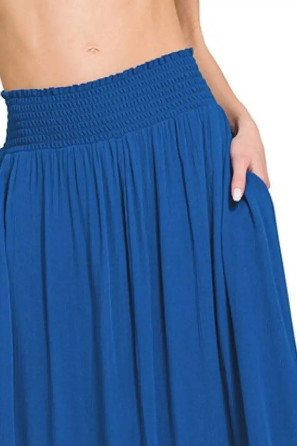 Fitted Smocked Pocket Detail Skirt