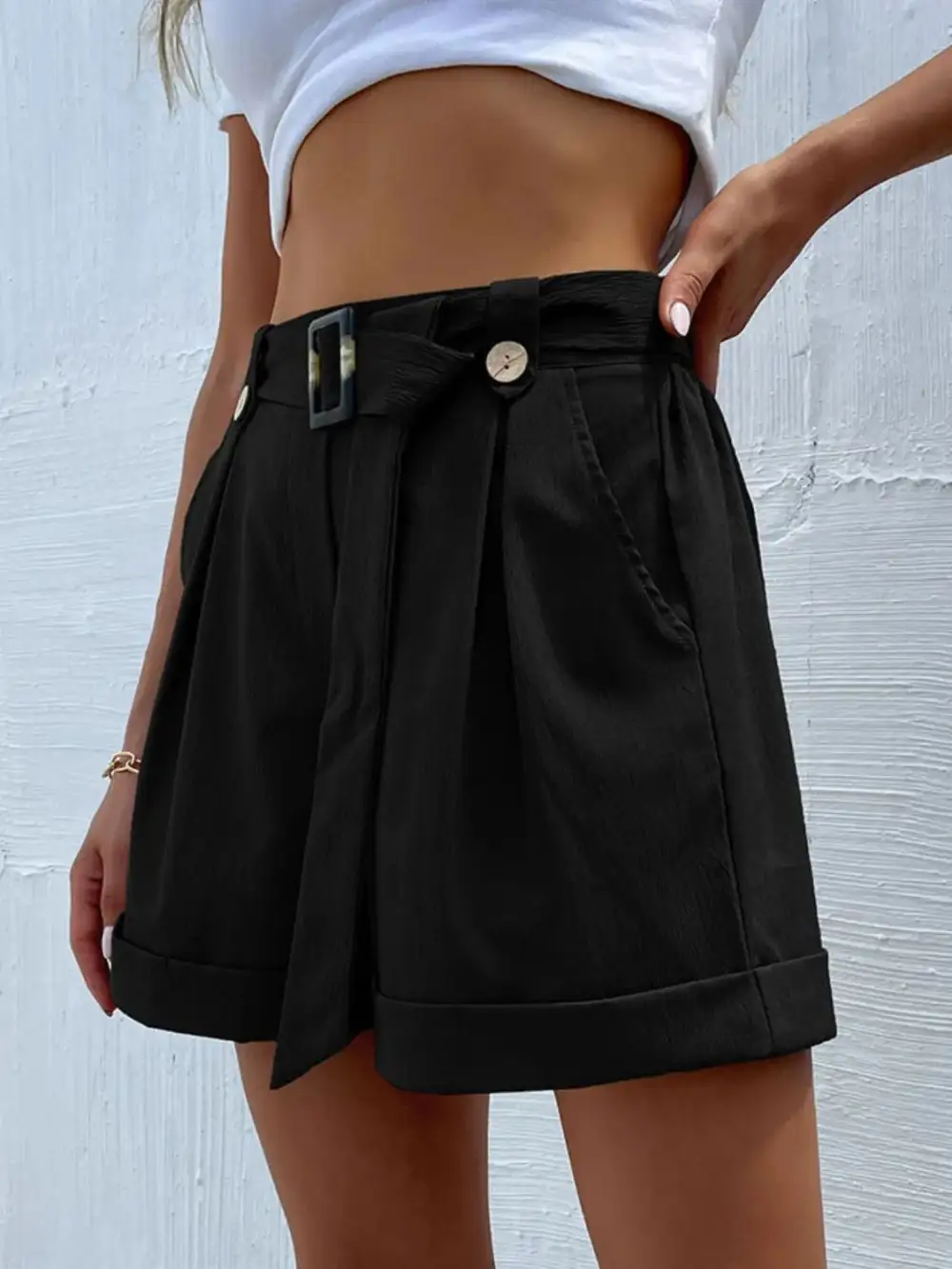 High-Waisted Pleated Shorts With Belt Detail