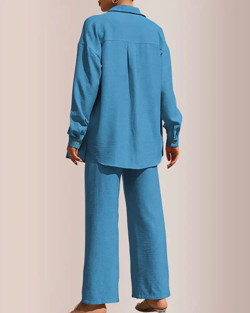 Casual Two-Piece Blend Shirt and Pants Set