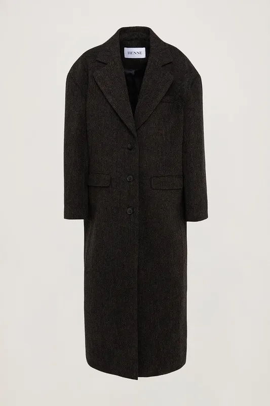 Graphite Tweed Oversized Wool Silk Coat
