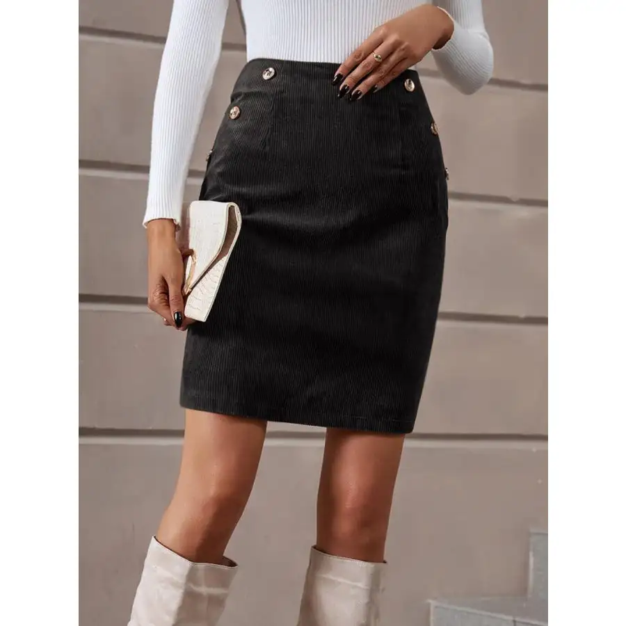 Decorative Button Slit Mini Skirt